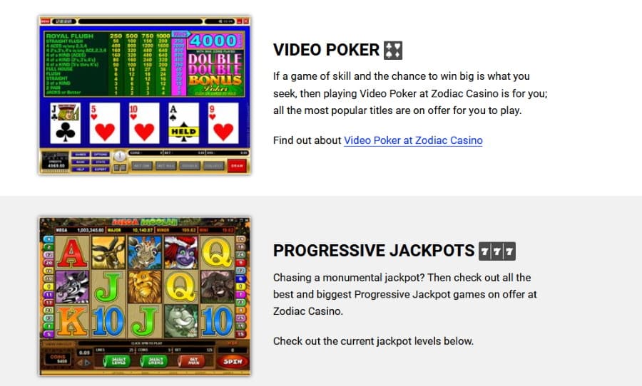 Vidéo Poker de casino Zodiac